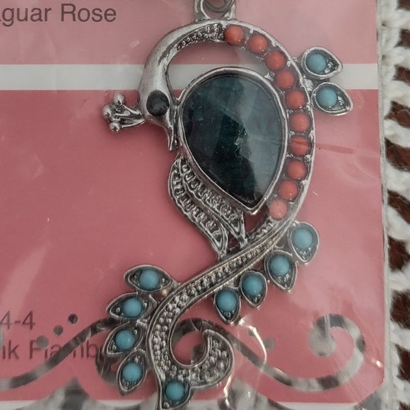 Rag Frog revival Embellished peacock pendant necklace 18" - Picture 2 of 4